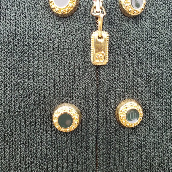 St. John Couture Jacket Pant Set 6 Forest Green Santana Knit Zip Front Hi Neck - Picture 4 of 11